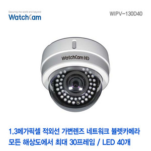 [와치캠] 1.3메가픽셀 적외선40EA 가변2.8-12mm렌즈 네트워크 플라스틱돔카메라 WIPV-130D40