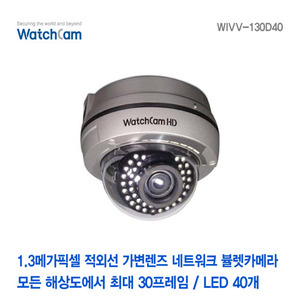 [와치캠] 1.3메가픽셀 적외선40EA 가변2.8-12mm렌즈 네트워크 반달돔카메라 WIVV-130D40